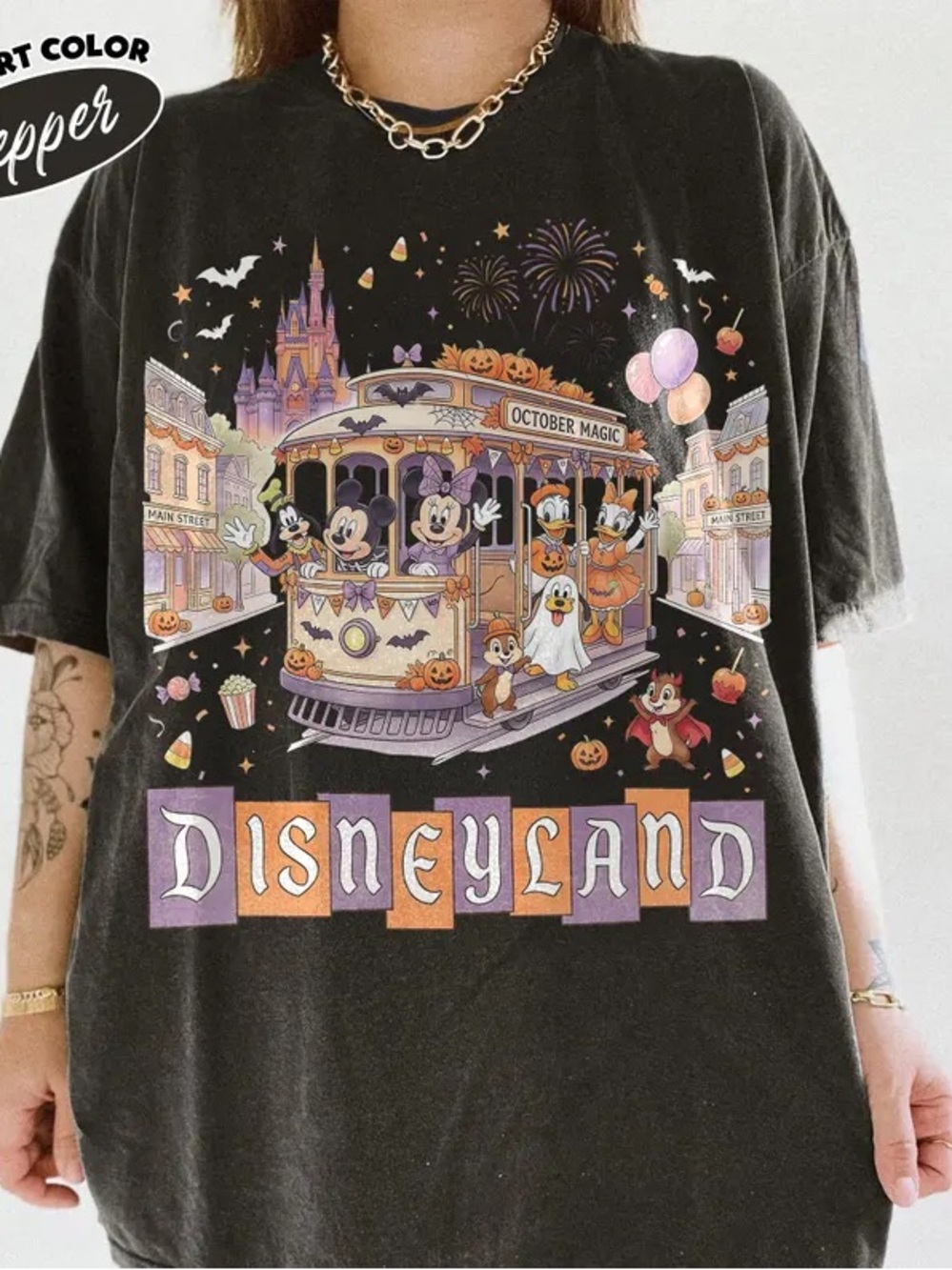 Disneyland October Magic Trolley Halloween with Mickey and friends T-shirt - Picture 7 of 9